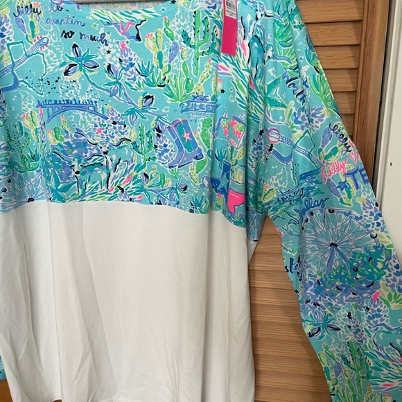 Lilly Pulitzer “Lilly Loves Texas” FINN top long sleeve. XXL Bayside Blue - Picture 3 of 5